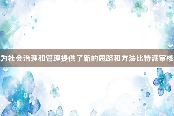 为社会治理和管理提供了新的思路和方法比特派审核