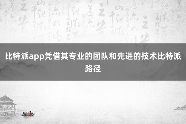 比特派app凭借其专业的团队和先进的技术比特派路径